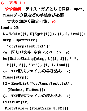(*  @ 1 : ʓ| . eLXg`Ƃĕۑ . Open, Closef - ^Ȃǂ̎葱Kv . ׂݒ\ . *)
iend  ... bsp; (*  TXT`t@C̓ǂݍ  *)
ListPlot[t2, PlotStyle -> {PointSize[0.02]}]