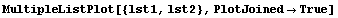 MultipleListPlot[{lst1, lst2}, PlotJoined -> True]