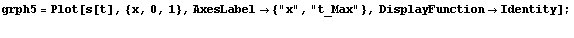 grph5 = Plot[s[t], {x, 0, 1}, AxesLabel -> {"x", "t_Max"}, DisplayFunction -> Identity] ; 
